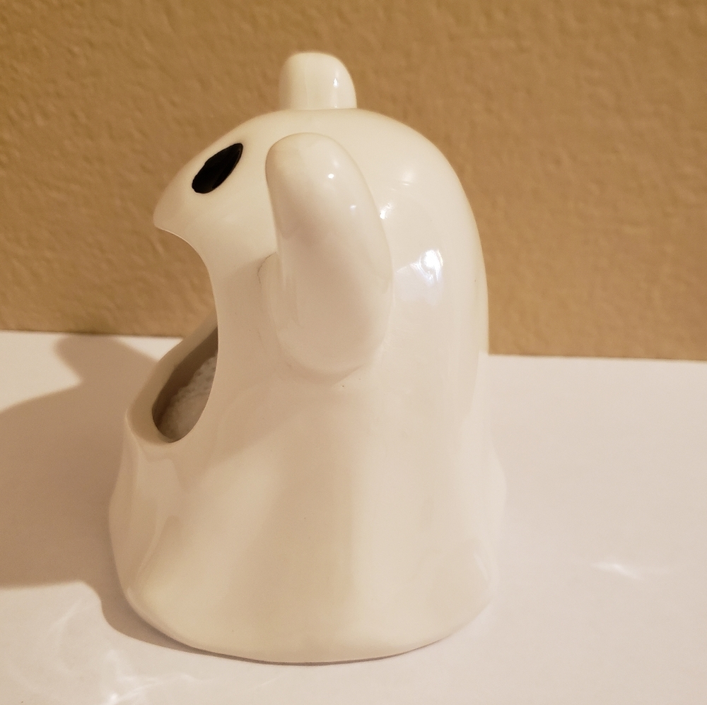 Halloween Ghost Sponge Holder Decor Full Moon NEW Ceramic 3" White Black - Picture 2 of 4